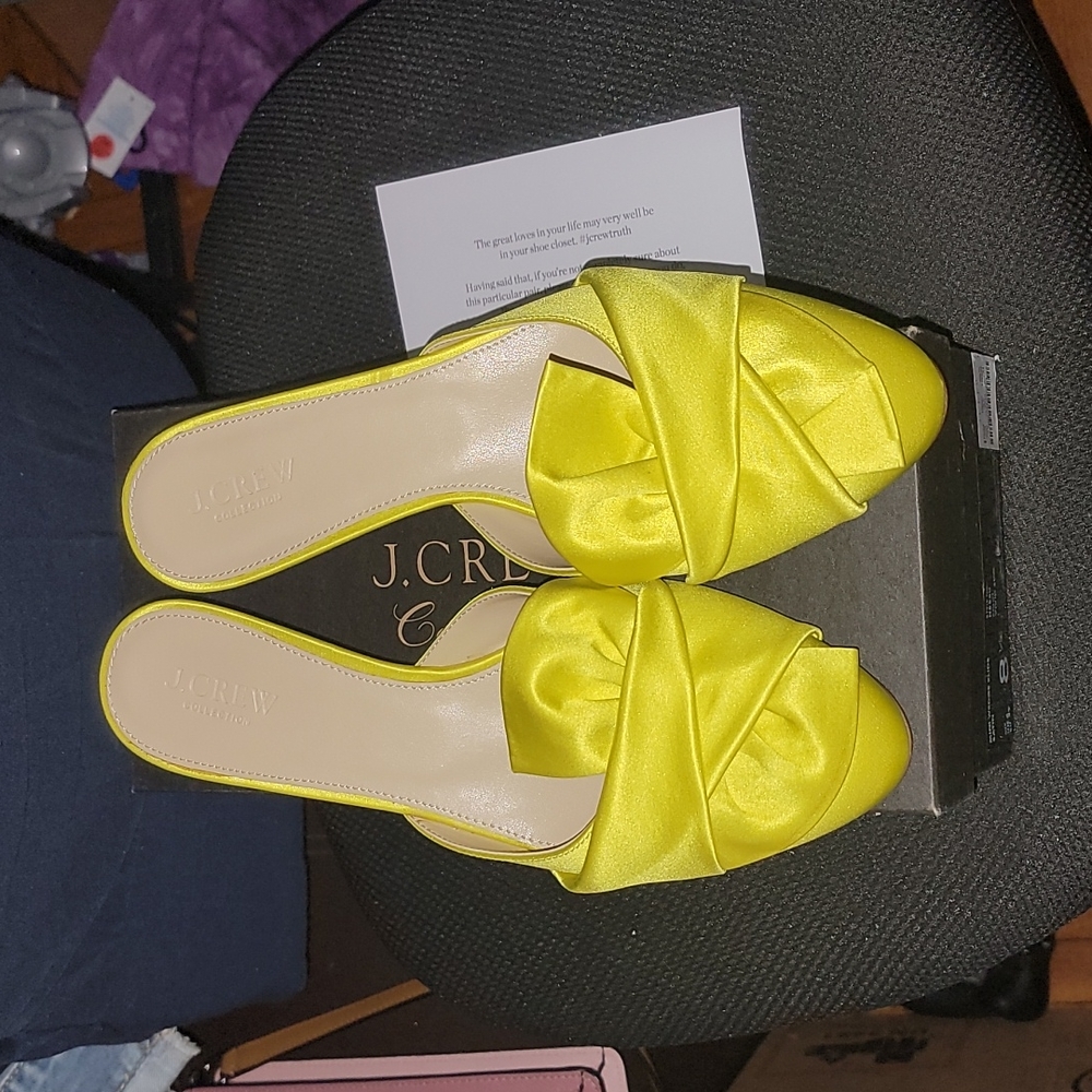 Jcrew brand new mini wedge satin slide siz 8.5